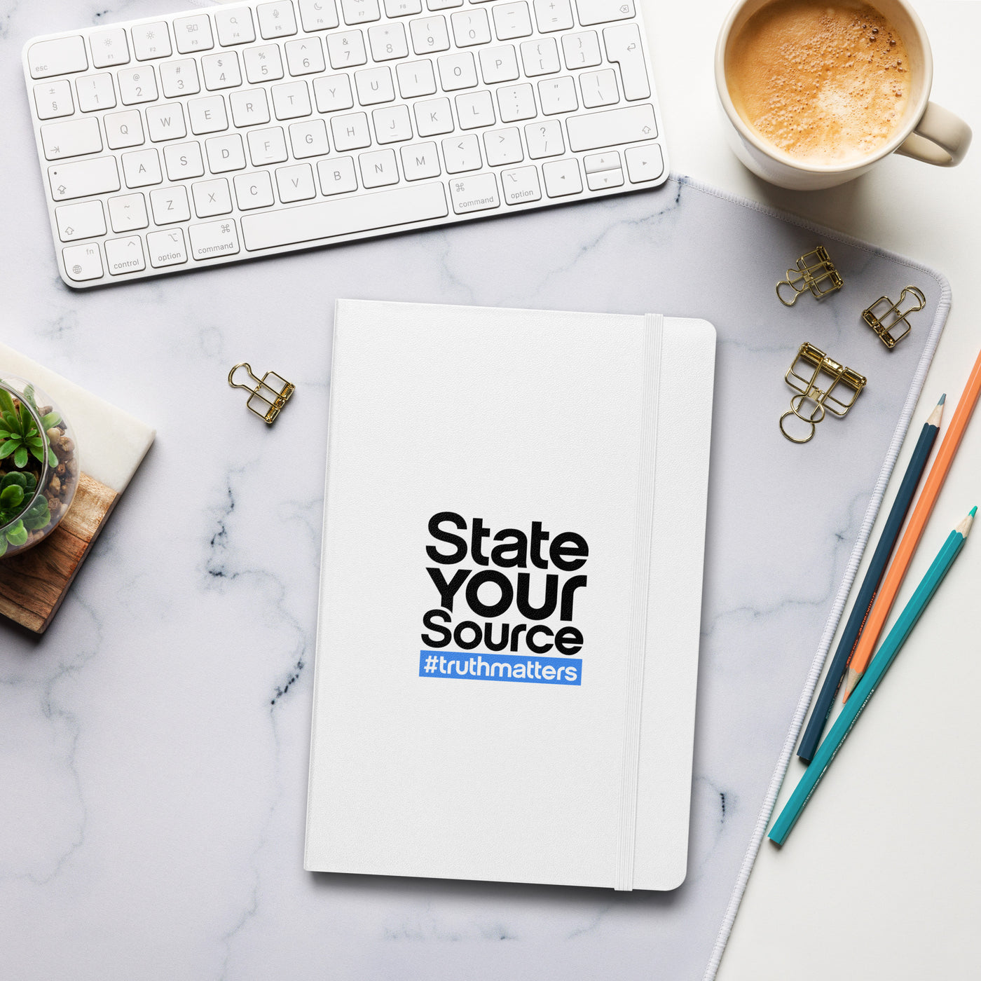 State Your Source-Hardcover Bound Notebook- BLUE